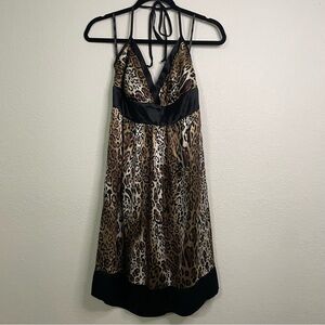 XOXO collection woman Leopard Print halter Dress size 13 y2k midi sexy silky